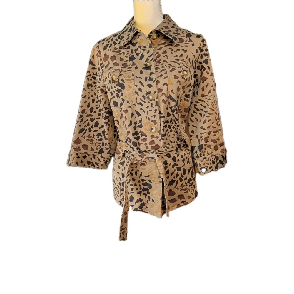 Carole‎ Little Women Leopard Jacket Size 18 Long Sleeve Button Front Military